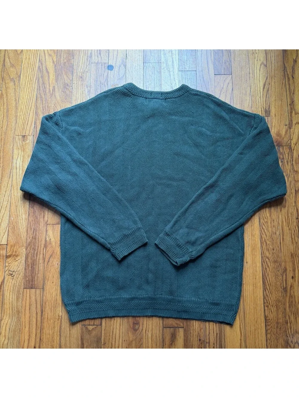 VTG Ralph Lauren Chaps Sweater Mens L Green Hand Framed Chevron Knit Sweatshirt